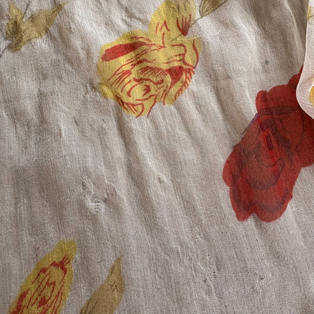 1950s Silk Scarf Cream Floral Rose Sheer - Picture 7 of 10
